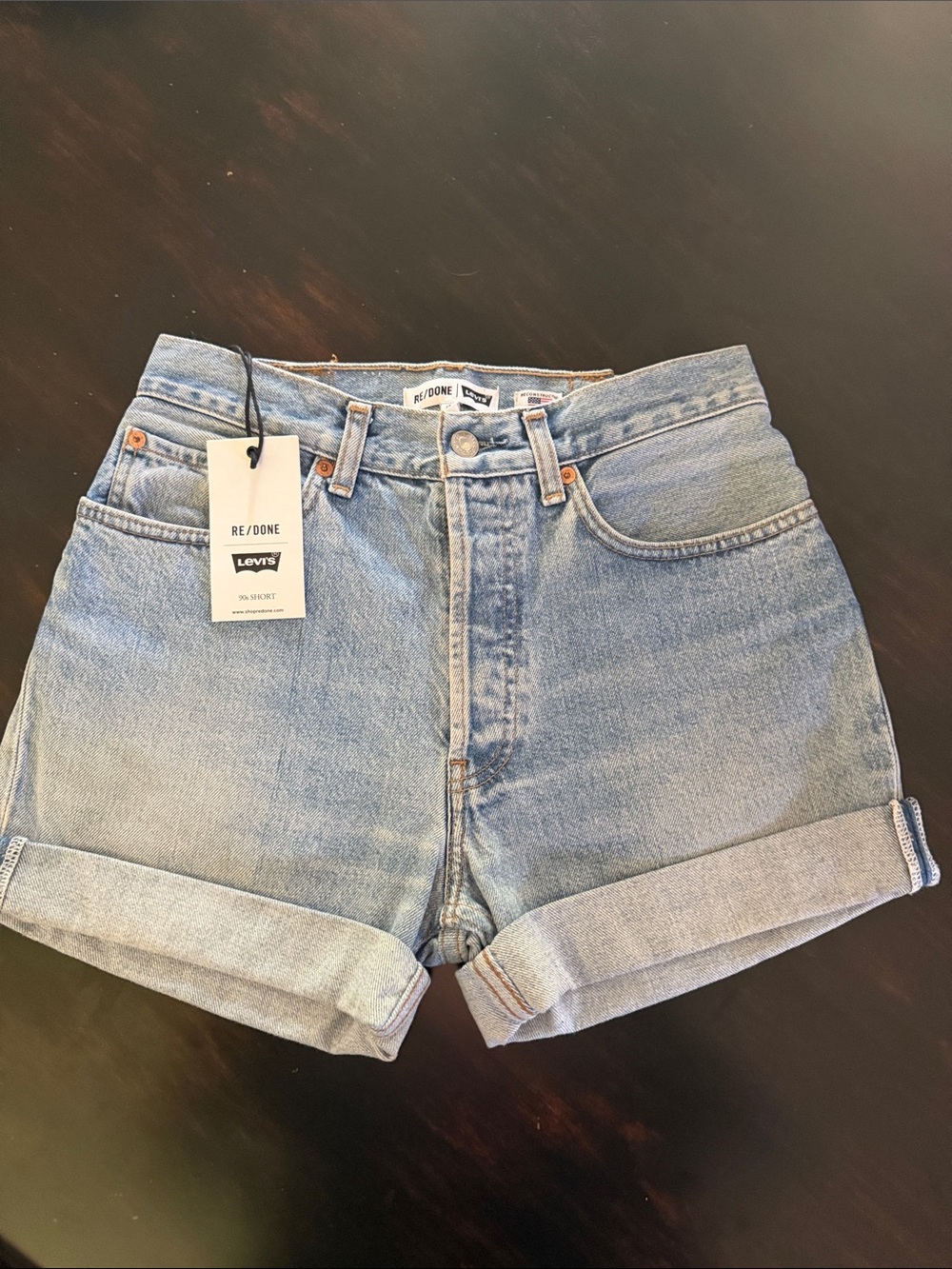 Re/Done Levi’s side 26 Light Blue High-Rise Cuffed Denim Shorts